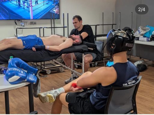 Doing massage on fight night for UWCB