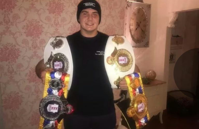 Will Howe ‘The Boro Balboa’ with the belts.